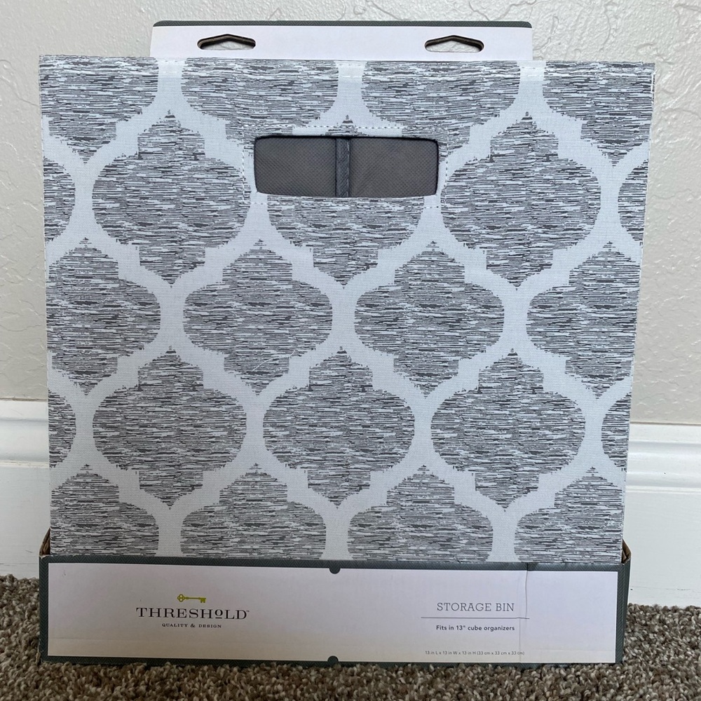 Grey & White Foldable Threshold Storage Bin, 13” L × 13" W x 13" H
